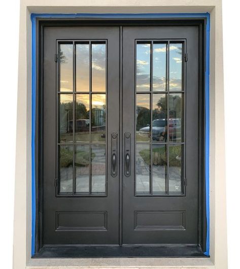 PS2028 - Abby Iron Doors Steel Double Door Design, Double Iron Doors, River Decor, Steel Double Doors, House Main Door, Home Gate Design, Steel Entry Doors, Modern Doors, House Main Door Design