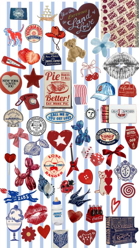 kinda fourth of july inspo 🇺🇸 Fourth Of July Aesthetic, July Forth, 4th Of July Stickers, Dum Dums, Blue Collage, July Calendar, Calendar Art, Iphone Stickers, Vintage Poster Art