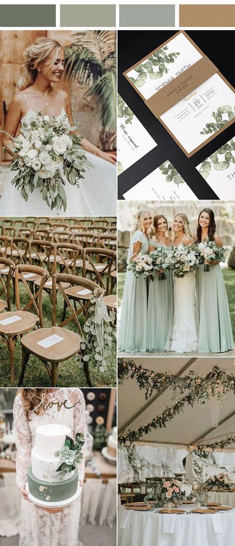 chic rustic green and gold wedding color ideas with matched wedding invitations Wedding Colors Sage, Sage Green Wedding Theme, Sage Wedding Colors, Sage Green Wedding Colors, Fall Wedding Color Schemes, Green Wedding Cake, Wedding Color Trends, Maroon Wedding, Green Themed Wedding