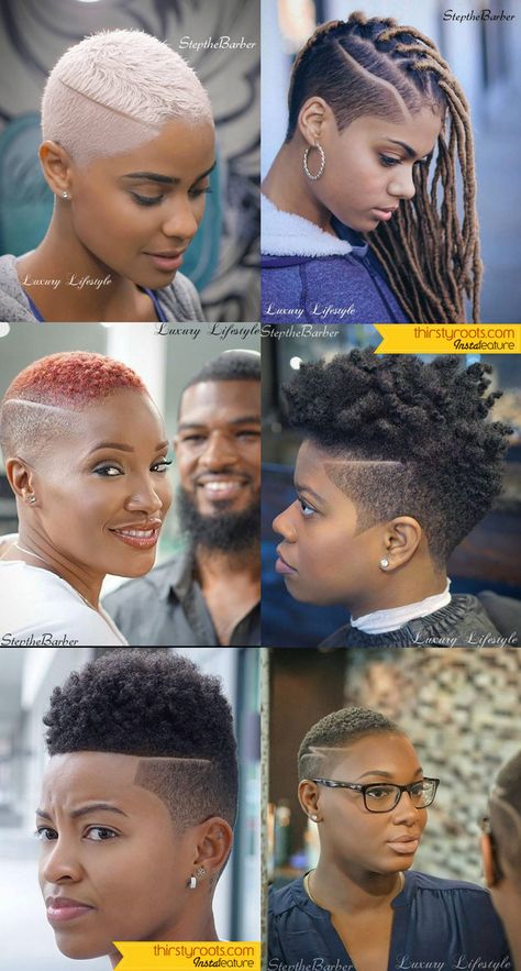 Short Fade Haircuts for Black Women by Step the Barber in Atlanta. Step The Barber, Hair Styles For Black Women, American Girl Hairstyles, Styles For Black Women, Short Fade Haircut, Short Natural Haircuts, Shaved Side, Haircuts For Black Women, Tapered Natural Hair