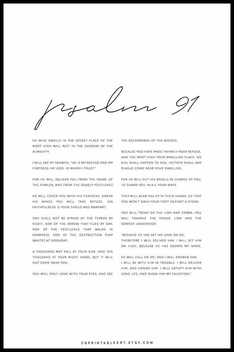 Psalm 91 Printable Christian wall art. Black and white minimalist poster print for living room wall decor. #zqprintableart #livingroomdecor #wallprint #printablewallart #largeletterprint #Christianwallart Scripture Wall Art Printable, Bible Verse Posters Free Printable, Poster Prints Aesthetic Wall Christian, Psalms 91 Wallpaper, Psalms 91, Psalm 91 Printable, Psalm 91 Art, Psalms 91 2, Psalm 91 Prayer