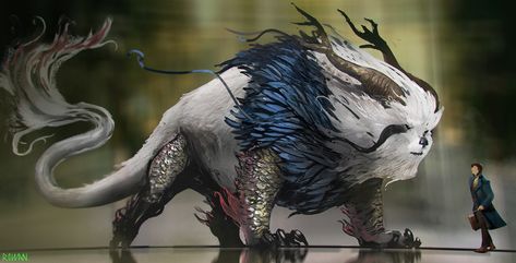 Fantastic Beast 2 : Crime of Grindelwald - Zouwu Concept art Mythical Pets, Fantastic Beasts Creatures, Fantasy Pets, Fantastic Beasts 2, Strange Beasts, Fantastic Beast, Beast Creature, Fantasy Beasts, Alien Concept Art