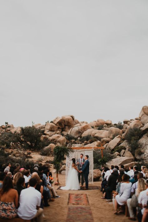 Sunset desert wedding at The Ruin Venue in Joshua Tree Wedding Venues Joshua Tree, Moab Wedding Venues, Joshua Tree Wedding Ceremony, Desert Wedding Ceremony, Moab Wedding, Desert Party, Married Af, Sunset Desert, Joshua Tree Elopement