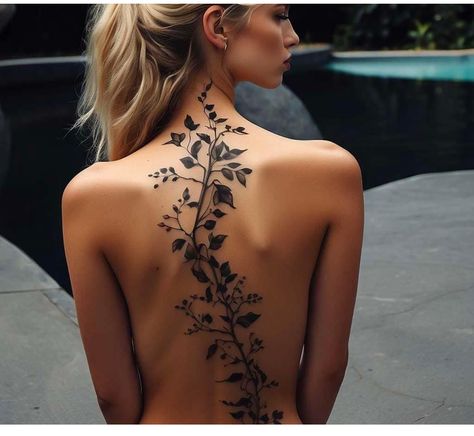 Vine Spine Tattoos For Women, Spine Tattoos For Females, Vine Tattoo Ideas, Windmill Tattoo, Vine Tattoo, Tattoo Quotes For Women, Vine Tattoos, Geometric Sleeve, Spine Tattoos For Women