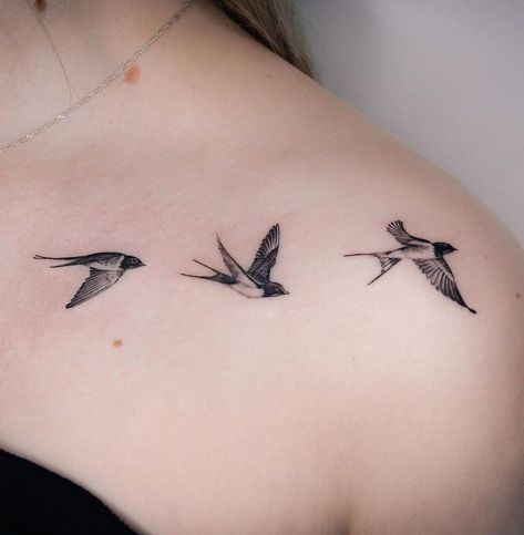 Spectacular, Soaring bird tattoos , that are surprisingly affordable. 3 Birds Tattoo Collar Bone, Wrist Swallow Tattoo, Haming Bird Tattoo Design, Collarbone Bird Tattoos For Women, Three Flying Birds Tattoo, 3 Swallow Bird Tattoo, Three Birds Flying Tattoo, 3 Flying Birds Tattoo, Birds Chest Tattoo Female