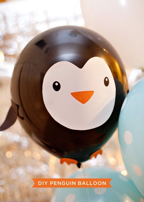 DIY Penguin & Polar Bear Party Balloons // Hostess with the Mostess® Penguin Bday Party, Penguin Party Ideas, Ballon Diy, Diy Penguin, Polar Bear Party, Penguin Birthday Party, Bear Template, Black And White Balloons, Penguin Theme