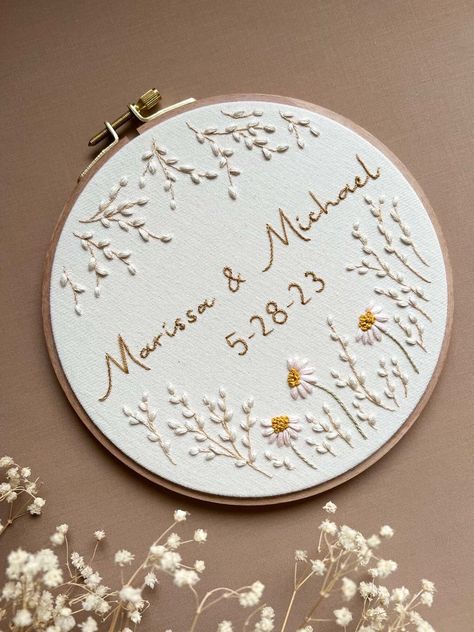 embroidery patterns Wedding Present Embroidery, Embroidery Ring Holder, Wedding Date Embroidery, Wedding Hoop Embroidery, Marriage Embroidery, Embroidery Wedding Gifts, Couples Embroidery, Embroidered Wedding Gifts, Pillow Wall