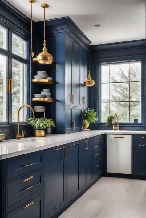 Modern kitchen design navy blue cabinets Kitchen Design Navy Blue, Blue Kitchen Cabinets Ideas, Blue Kitchen Interior, Navy Kitchen Cabinets, Blue Kitchen Designs, Grey Blue Kitchen, Navy Kitchen, Kitchen Decor Inspiration, Blue Kitchen Cabinets