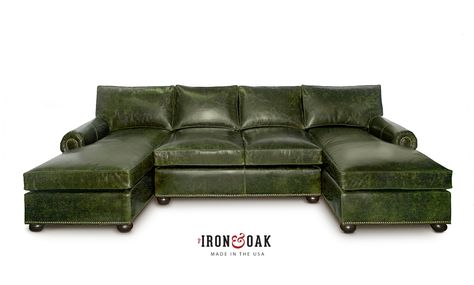 Green Leather Sectional, Leather Sectional Living Room, Architectural Furniture, Leather Couch Sectional, Chaise Sectional Sofa, Leather Sectional Sofas, Double Chaise Sectional, Made Furniture, Rolled Arm Sofa