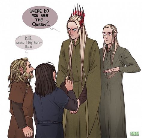 kili, Legolas, and the hobbit image Bilbo And Thranduil, Legolas X Kili, Legolas Fanart Cute, Kili Durin Fan Art, The Hobbit Fili And Kili, Fili X Kili Fanart, Fili Hobbit Fan Art, Thranduil X Bilbo, Bilbo X Kili