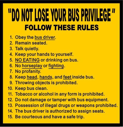 School Bus Rules Signs, School Bus Name Tags, Bus Rules, Bus Humor, School Bus Driving, Bus Information, School Bus Safety, Bus Crafts, Bus Safety