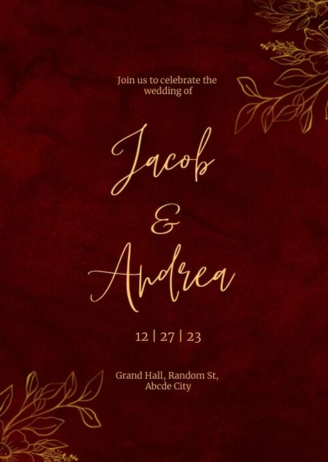 152,160+ Free Templates for 'Wedding invitation maroon' Maroon And Gold Invitations, Red Wedding Invitations Elegant, Simple Wedding Card Design, Wedding Card Design Templates, Maroon Template, Wedding Invitations Maroon, Red Invitation Template, Maroon Wedding Invitations, Red Invitation Card