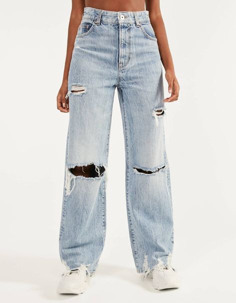 Ripped ‘90s jeans - Denim - Bershka United States Outfits Aesthetic 90s, Aesthetic 90s, 90s Jeans, Outfits Ideas, Outfits Aesthetic, White