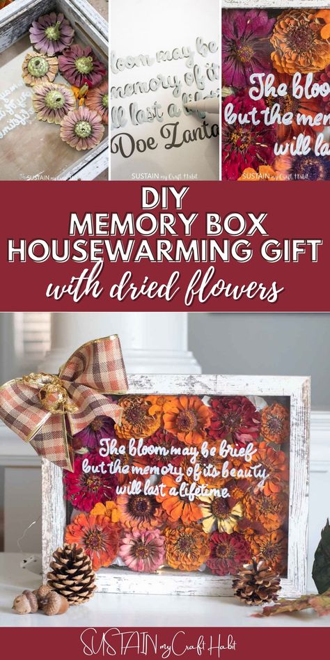 Create gorgeous DIY housewarming gifts when you use this shadowbox craft for fall! Use dried flowers to make a beautiful gift. Diy Dried Flower Shadow Box Ideas, Dried Flower Shadow Box Ideas, Dried Flower Shadow Box, Diy Housewarming Gifts, Flower Shadow Box Ideas, Upcycled Books Crafts, Fall Crafts For Adults, Flower Shadow, Diy Shadow Box