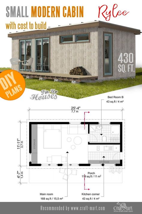 Small Modern Cabin, Tiny Home Plans, Small Home Plan, Small Cabin Plans, Basic Necessities, Wood Projects Plans, Earthship Home, Small House Floor Plans, Tiny House Floor Plans