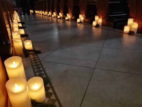 Floor Standing Candles, Flameless Candles Wedding Aisle, Fake Candles Diy, Candle Walkway, Candle Aisle Decor, Candle Pathway, Led Candles Wedding, Wedding Aisle Candles, Flameless Candles Wedding