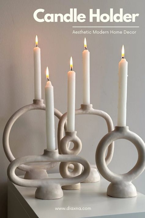 Elevate Your Home Decor : 4 Chic Modern Ceramic Candle Holders to Enhance Your Minimalist Home Styling! — DIAxNA Airdryclay Candle Holders, Clay Home Decor Diy, Ceramic Candle Holders Ideas, Candle Holders Decor Ideas, Pottery Candle Holders, Candle Holder Ceramic, Pottery Decoration, Velas Candles, Ceramic Home Decor