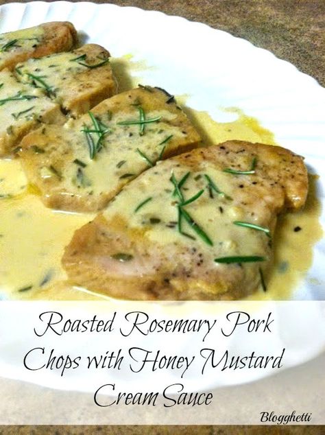 Roasted Rosemary Pork Chops with Honey Mustard Cream Sauce Cooking Boneless Pork Chops, Honey Mustard Pork Chops, Rosemary Pork Chops, Mustard Cream Sauce, Mustard Pork Chops, Over Mashed Potatoes, Tender Pork Chops, How To Cook Pork, Boneless Pork Chops