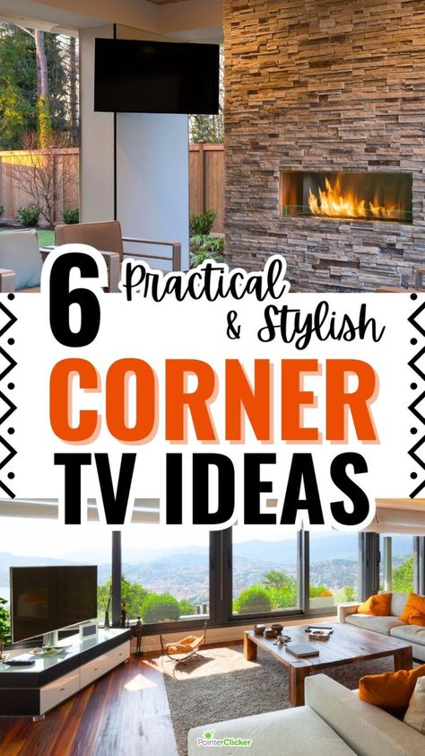 Explore our top 6 practical and stylish corner TV ideas to transform your space! From ingenious DIY solutions to elegant living room layouts with mounted TVs, discover how to perfectly fit a TV in the corner of any room. Whether it's a cozy bedroom setup, a chic living room by the window, or integrating a TV next to a fireplace, our ideas cater to all tastes and spaces, including small areas. Get inspired by our creative corner TV ideas, enhancing both functionality and style in your home! Corner Tv Ideas Living Room Layout, Corner Mounted Tv Ideas, Corner Tv Ideas Mounted Tv, Corner Tv Decorating Ideas, Corner Mounted Tv Living Room, Corner Tv Living Room Layout, Tv In Corner Of Living Room, Diy Corner Tv Stand, Tv In The Corner