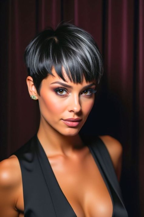 22 Stunning Pixie Hair Color Ideas for 2025 - Fashion Trend Hacks Pixies With Highlights, Short Hair Highlights Dark Hair, Pixie Hair Color Ideas Funky Hairstyles, Dark Brown Pixie Haircut, Short Dark Pixie, Hair Color Ideas For Short Hair, Pixie Cut Color Ideas, Dark Brown Pixie, Pixie Hair Color Ideas