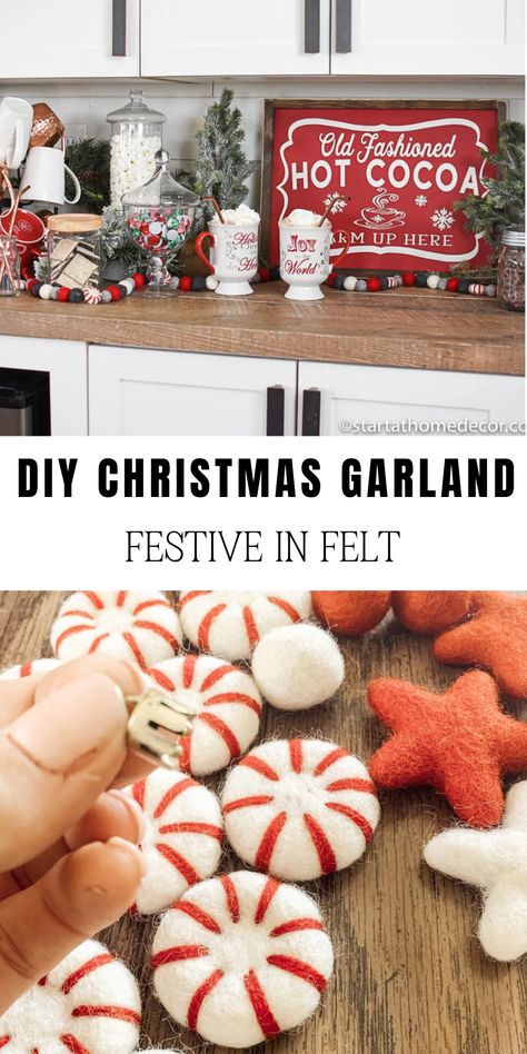 Add some festive cheer to your home this holiday season with our simple and stylish DIY Christmas garland! Made from beautiful felt, you'll be able to create a stunning red garland to adorn your Christmas tree, door, or any other space in your home. Get ready to impress your family and friends with your creativity. See the blog for more details! Merry Christmas Garland Diy, Christmas Felt Garland, White Christmas Garland, Christmas Tree Door, Girls Room Colors, Red Garland, Tree Door, Diy Christmas Garland, Red White Christmas