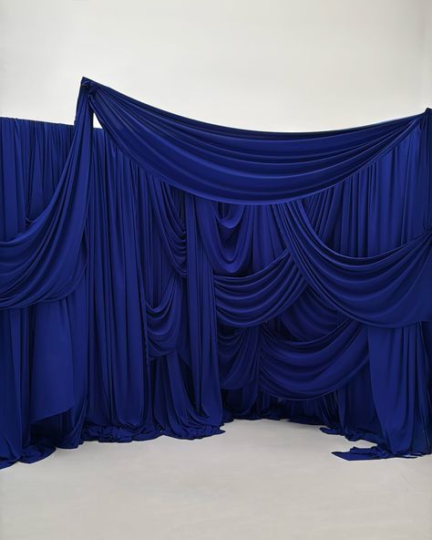 Wedding Drapery Backdrop, Fabric Draping Wedding, Dinner Soiree, Curtain Skirt, Wedding Drapery, Draping Wedding, Collage Landscape, Fabric Draping, Royal Blue Wedding