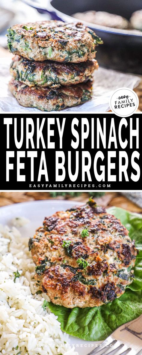 Ground Turkey Recipes Freezer Meals, Lean Burger Recipes, Turkey Burgers With Feta, Healthy Turkey Burgers, Turkey Feta Burgers, Turkey Burger Recipes Healthy, Feta Burgers, Spinach Burgers, Ground Turkey Burgers