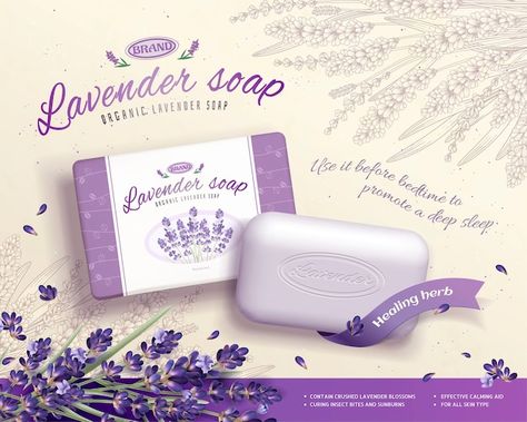 Vector lavender soap ads with blooming f... | Premium Vector #Freepik #vector #soap-packaging #natural-soap #organic-soap #lavender-field Lavender Soap Packaging, Natural Soap Packaging, Dangler Design, Soap Ads, Soap Advertisement, Soap Packaging Design, Branding Design Packaging, Lavender Soap, Soap Packaging