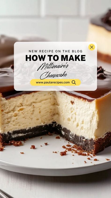 Elevate any celebration with Millionaire’s Cheesecake! A creamy, indulgent dessert that��’s layered with sweet caramel and chocolate—pure decadence in every bite. 🍫🍰🎉 #MillionaireCheesecakeMagic #LuxuryDesserts #CheesecakePerfection #CaramelChocolateLayer #RichAndCreamyDelights #DecadentTreats #DessertHeaven #CheesecakeGoals #SweetIndulgence #IndulgeInLuxury 🍫🍰 Million Dollar Cheesecake, Millionaire Cheesecake, Dome Desserts, Millionaires Cheesecake, Salted Carmel, Food Wishes, How To Make Cheesecake, Chocolate Cheese, Cheesecake Filling