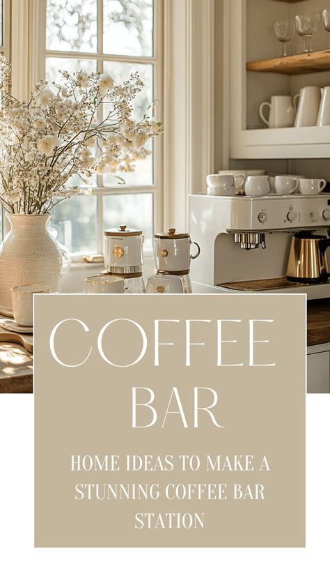 Coffee Bar Home Shelving Above Coffee Bar, Nespresso Countertop, Living Room Coffee Bar Ideas, Coffee Bar With Refrigerator Ideas, Closed Coffee Station, Bathroom Coffee Bar, Breakfast Nook With Coffee Station, Coffee Station Styling Ideas, Custom Coffee Bar In Kitchen