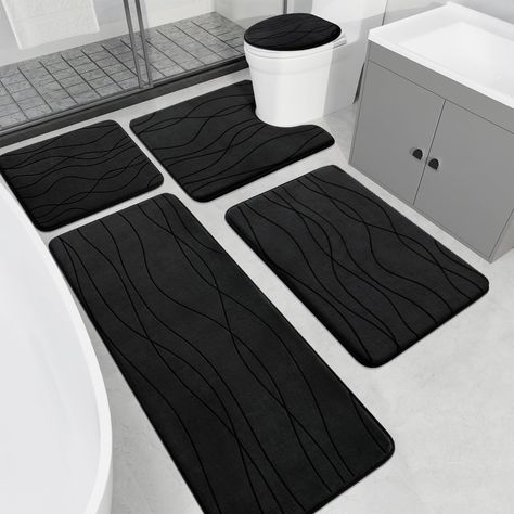 PRICES MAY VARY. 【Bathroom Rugs Set 5 pieces】The Bathroom rugs set included 20" x 46"& 32"x 20" large rugs, 24" x 17" long rug, 18" x 16"small rug and 24"x 20" U-Shaped toilet rug. Available in several sizes and colors, these bathroom rugs will easily complement any bathroom decor. 【Ultra Soft Memory Foam Bath Mat Set】This set of ultra-soft bath mats is made of thicker and better-structured memory foam, providing a soft and comfortable experience for your feet as walking on clouds. 【Ultra Absorb Black White And Brown Bathroom Master Bath, Black White And Grey House Decor, Bathroom Carpet Ideas Rugs, Bathroom Decor For Couples, Guys Bathroom Ideas Decor, Black And Green Bathroom Decor, Apartment Decor Masculine, Bathroom Mats & Rugs, Black Gray And White Bathroom