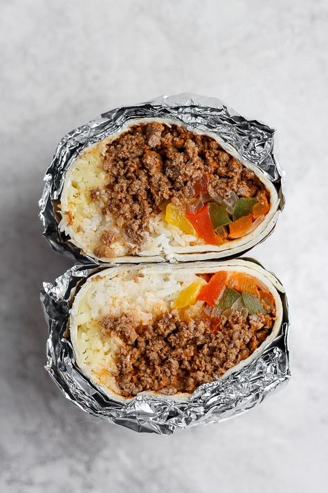 Best Homemade Frozen Burritos (beef burritos) - Fit Foodie Finds Homemade Frozen Burritos, Burritos Beef, Freezer Burritos, Beef Bowl Recipe, Make Ahead Breakfast Burritos, Slow Cooker Shredded Beef, Frozen Burritos, Freezer Breakfast Burritos, Beef Bowl