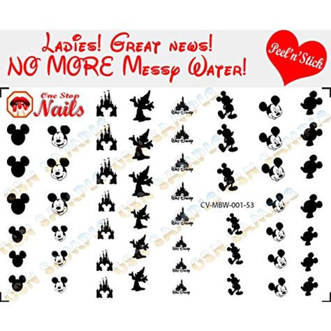 Mickey Disney Black and White clear vinyl PEEL and STICK nail decals (NOT WATERSLIDE). Set of 53 by One Stop Nails CV-MBW-001-53 *** Details can be found by clicking on the image. (This is an affiliate link) #nailartaccessories Nail Vinyl Decals, Nail Vinyls, Nail Stamping Plates, Nail Art Accessories, Disney Nails, Vinyl Cut, Stamping Plates, Clear Vinyl, Nail Stamping