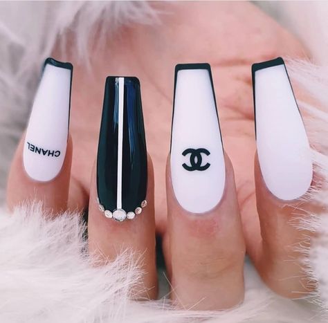 #Nails Chanel Chanel Nail Art Design, Black And White Chanel Nails, Nails Chanel Design, Chanel Aesthetic Nails, Chanel Design Nails, Short Sporty Nails, Channel Nails Designs, Chanel Nails Design Classy, Pink Chanel Nails