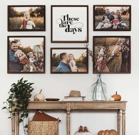 Canvas Placement On Wall, Small Woods Photo Gallery, Smallwoods Living Room Wall, Family Portrait Collage Wall, Boho Family Photo Wall, Hallway Wall Picture Collage Ideas, Wood Frame Picture Wall, Family Photos Above Fireplace, Family Gallery Wall Above Couch