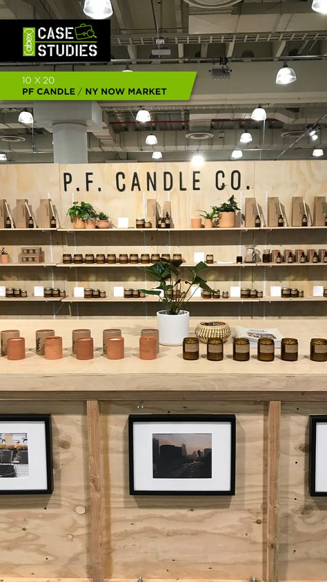 Custom 10x20 Booth Design and Build for PF Candle at NY NOW 2019 Candle Trade Show Display, Candle Vendor Booth, Candle Setup Ideas, Candle Display Craft Show, Candle Vendor Booth Ideas, Candle Market Display, Candle Display Retail, Candle Booth Display, Pf Candle