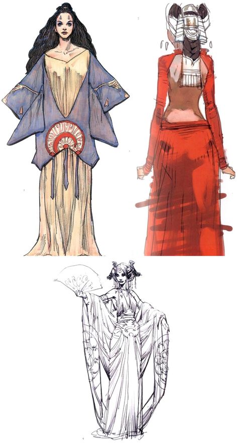 Padme Amidala Illustration, Star Wars Costume Concept Art, Star Wars Prequels Concept Art, Sci Fi Dress Concept Art, Padme Outfits Concept Art, Starwars Characters Concept Art, Padme Amidala Concept Art, Star Wars Aliens Concept Art, Cloak Designs Art