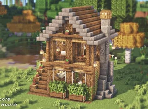 Cabin Cottagecore, Minecraft Cabin, Cottagecore Cabin, Minecraft Small House, Cottage Minecraft, Minecraft Starter House, Modern Minecraft Houses, Minecraft Houses Survival, Starter House