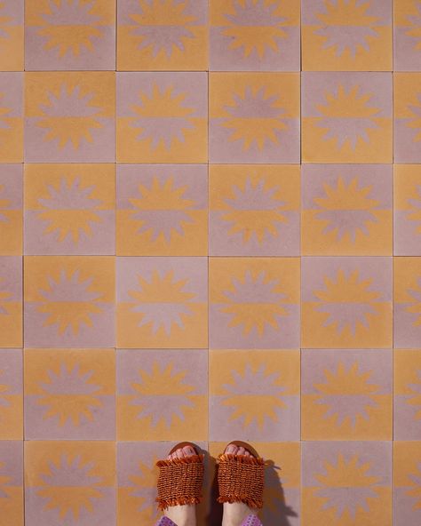 Sunny Melon – Dirty Pink Encaustic Cement Tile - Otto Tiles & Design USA Terrazo Tile, Polka Dot Bathroom, Barn Makeover, Girl Apartment Decor, Striped Tile, Porch Tile, Peel And Stick Floor, Stenciled Floor, Floral Tiles