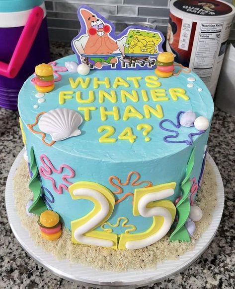 SpongeBob Lovers | I’m turning 25 this year  | Facebook Spongebob Treats, 25th Cake, Dodgers Birthday Party, Bolo Taylor Swift, Spongebob Birthday Party Decorations, Spongebob Birthday Cake, Spongebob Theme, Shark Birthday Cakes, 25th Bday