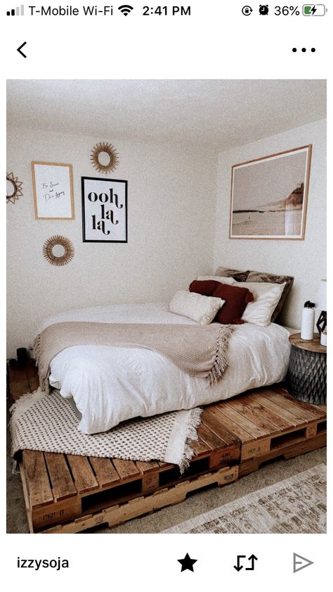 Bed On Floor Ideas, Beds On Floor Ideas, Unfinished Basement Bedroom, Country Bedroom Design, Pallet Bed Frames, Pallet Bed Frame, Small Room Makeover, Country Bedroom Decor, Bedroom Ideas For Small Rooms Cozy