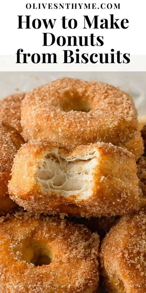 Air fryer biscuit donuts are flaky and fluffy air fryer donuts made using store bought, refrigerated biscuit dough. These easy to make biscuit doughnuts are dipped in melted butter and covered in a sweet and crunchy cinnamon sugar coating. Prep and air fryer these cinnamon sugar biscuit donuts in under 10 minutes. Biscuits Donuts Recipe, Recipes That Use Biscuit Dough, Pillsbury Donut Recipes, Air Fryer Cronuts Recipes, Biscuits In The Air Fryer, Air Fried Biscuits, Doughnuts In Air Fryer, Store Bought Dough, Biscuits Ideas