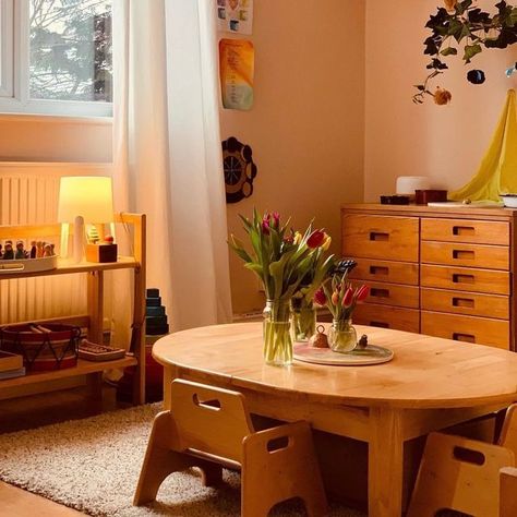 Waldorf Bedroom, Vintage Playroom, Ikea Storage Units, Waldorf Playroom, Learning Room, Family Dining Room, Waldorf Steiner, Nursery Makeover, Montessori Nursery