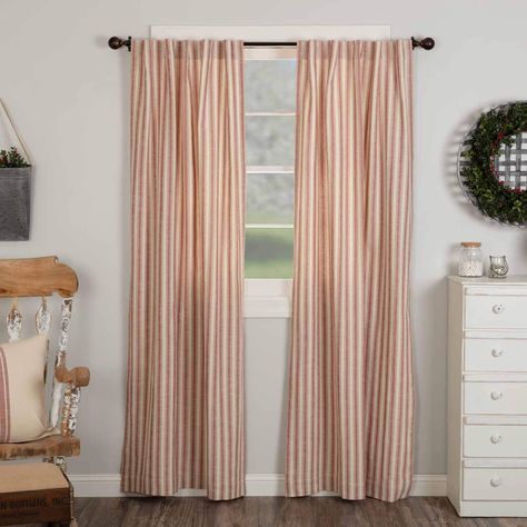 PRICES MAY VARY. 100% Cotton Package contains 2 panel curtains, each measuring 84"L x 40"W (80" total width), 100% cotton Textured brick red and natural cream ticking stripe fabric. Lined with white cotton. Includes 2 matching tie backs Machine wash in cold water with like colors, gentle/delicate cycle. No chlorine bleach. Tumble dry low or hang to dry. Iron if needed. The panels feature country farmhouse ticking stripes in muted brick red that make a delightful contrast against the natural crea Ticking Stripe Curtains, Drape Curtains, Gingham Curtains, Plaid Curtains, Rustic Bedroom Decor, Striped Room, Tier Curtains, Striped Curtains, Farmhouse Curtains