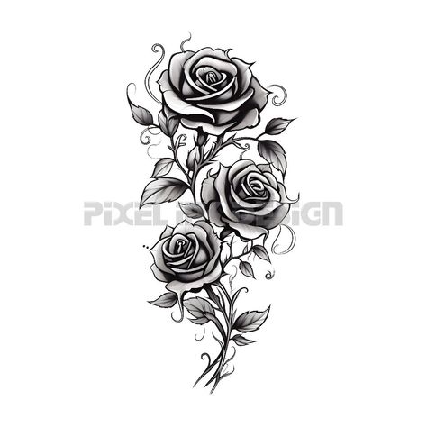 Rose With Scroll Tattoo, Rose Garland Tattoo, Climbing Rose Tattoo, Side Of Stomach Tattoo For Women, 3 Roses Tattoo Design, Roses Tattoo Stencil, Background Tattoo Design, Rose Flower Tattoo, Rose Tattoo Stencil