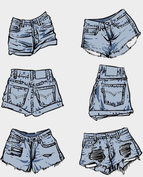 Jeans Drawing, Shorts Drawing, Pants Drawing, Clothing Sketches, Art Outfits, Dress Design Drawing, Clothing Design Sketches, Dress Design Sketches, Background Blue