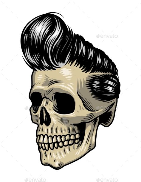 Vintage Colorful Rock Singer Skull Concept #Rock, #Colorful, #Vintage, #Concept Bearded Skull Tattoo, Design Produk, Barber Poster, Greaser Style, Art Chicano, Vintage Concept, Rockabilly Tattoo, Frankenstein Art, Rockabilly Art