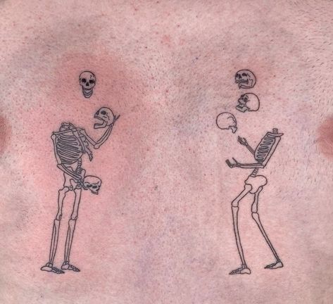 Silly Skeleton Tattoo, Matching Skeleton Tattoos, Cringe Tattoo, Bones Tattoo Ideas, Couple Tats, 24 Tattoo, Couple Tat, Aa Tattoos, Tattoo Doodles