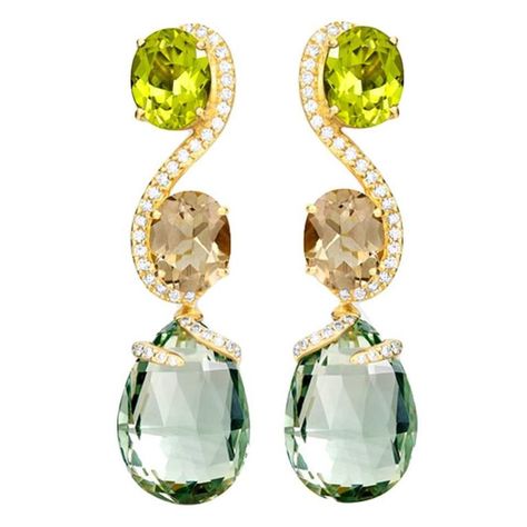 Shanghai Peridot Smoky Quartz Prasiolite Diamond Gold Earrings 1 Diamond Gold Earrings, Indian Diamond Jewellery, Diamond Solitaire Earrings, Beautiful Gemstones, Black Gold Jewelry, Fine Gold Jewelry, Peridot Jewelry, Golden Jewelry, Gold Jewelry Earrings