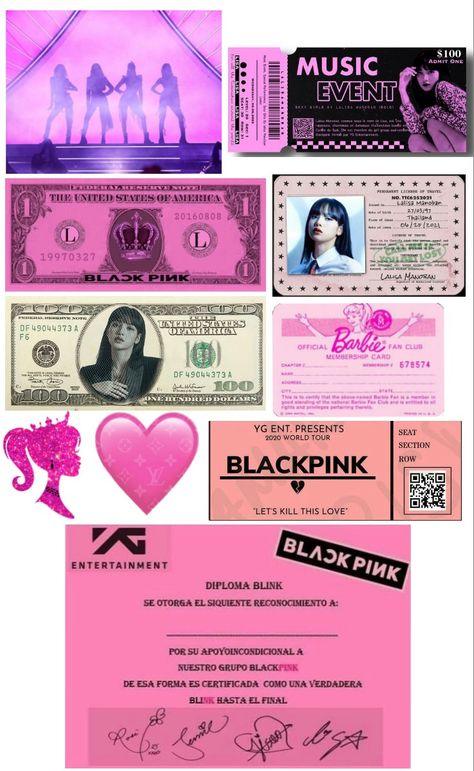 Blackpink Money Printable, Blackpink Ticket Sticker, Pink Black Nails, Pink Wallpaper Hello Kitty, Blackpink Square Up, Pink Crafts, Birthday Illustration, Black Pink Background, Lomo Card